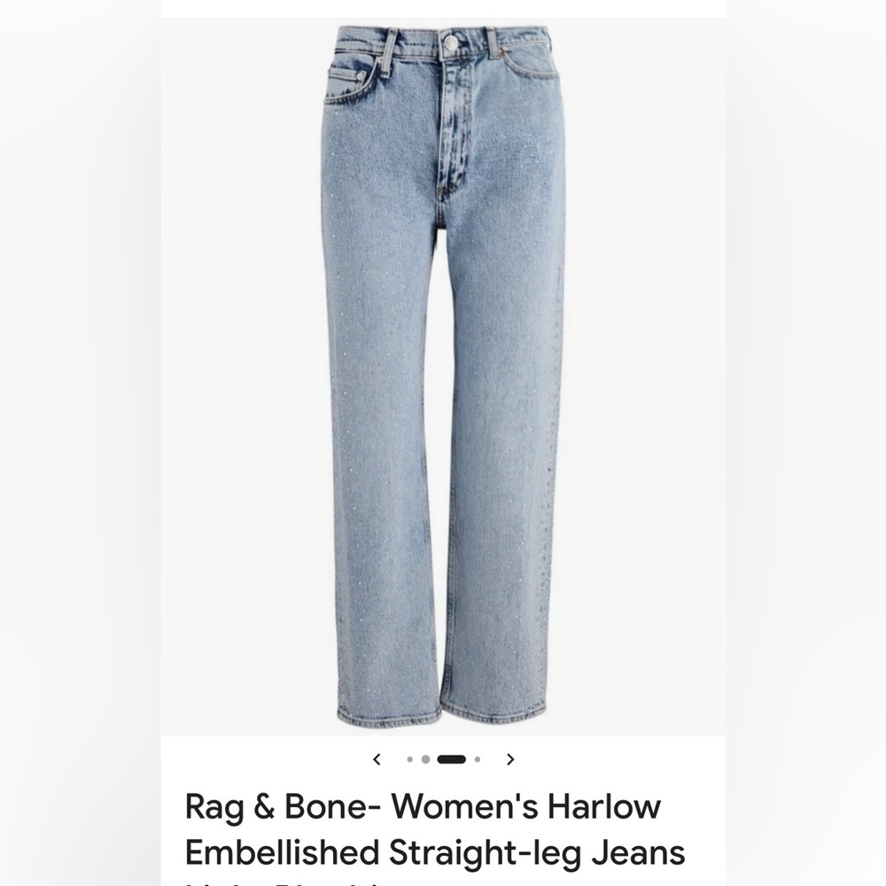 Rag & Bone Harlow Light Blue Denim with Crystal Silver Accents
